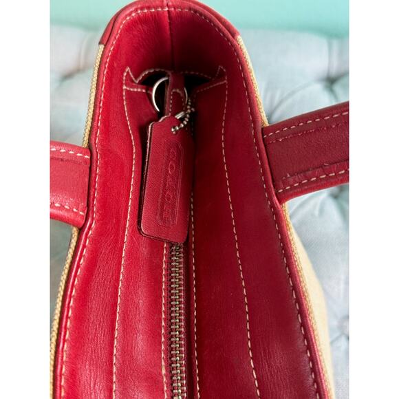 Coach 6121 Bleecker Satchel Linen Canvas & Red Leather Tote Bag*Vintage 1999 - Picture 12 of 16